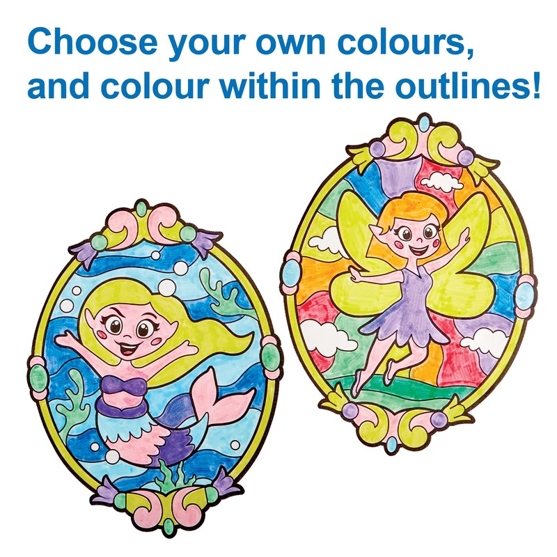 Baker Ross FN086 Mythical Creatures Colour-in Window Decorations - Pack