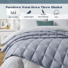 puredown Down Throw Blanket Couch Throw Soft Lightweight Down Alternative Blanket (Silver, King)