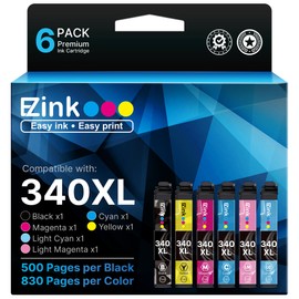 E-Z Ink Remanufactured 340XL Combo Pack Ink Cartridge Replacement for Epson 340 T340XL 340XL to use with XP-8800 Printer (1 Black,1 Cyan,1 Magenta,1 Yellow,1 Light Cyan,1 Light Magenta, 6 Pack)