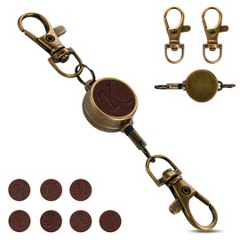 [LanFly] Reel Keychain, Reel Strap, Extendable, 13.8 inches (35 cm), Pass Case, Heavy Duty for Passing Passes, Retractable Key Chain, Durable, Holds ID Card Holder, Telescopic Key Chain, Brass Antique