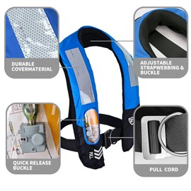 Manual Inflatable Life Jacket,Preserver PFD for Adults,Life Vest for Adult,Supports Weight up to 330 pounds (717-BLUE)