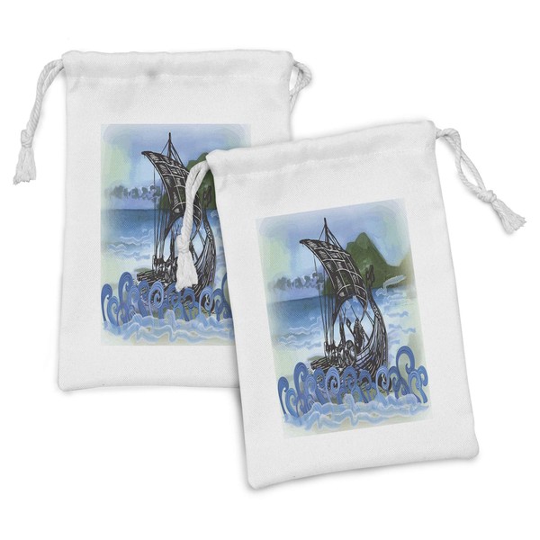 Ambesonne Nordic Fabric Pouch Set of 2, Drekar Boat Vikings