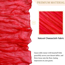 MODFUNS Gauze Cheesecloth Table Runner Red Boho Table Runners 35"X10ft Cotton Cheese Cloth Runner 120 Inch Wedding Runner for Table Vintage Gauze Centerpiece Runner for Party Banquet Wedding Ceremony