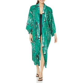 Hadley Wren Women's Standard Lightweight Kaftan for Everyday and/or Swimsuit Cover, Bali Kimono Green, One Size