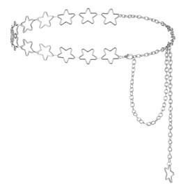 Jeffdad Metal Waist Chain Belt for Women, Women Star Waist Chain Belt Silver Chain Belt Adjustable Dress Waist Belt Body Belly Jewelry