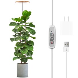 LORDEM Bamboo Grow Light, Full Spectrum LED Plant Grow Light, Height Adjustable Growing Lamp with Auto Timer 4H/8H/12H, 4 Dimmable Levels, Ideal for Large Tall Plants