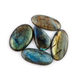 Yashee 5 PCS Natural Labradorite Cabochon, Loose Gemstone Flat Back Polished Mix For Jewelry Making, Crafts & DIY, Wedding Gift, Reiki, Wikka, Healing Chakra, Wire Wrapping Crystals 30-40 mm