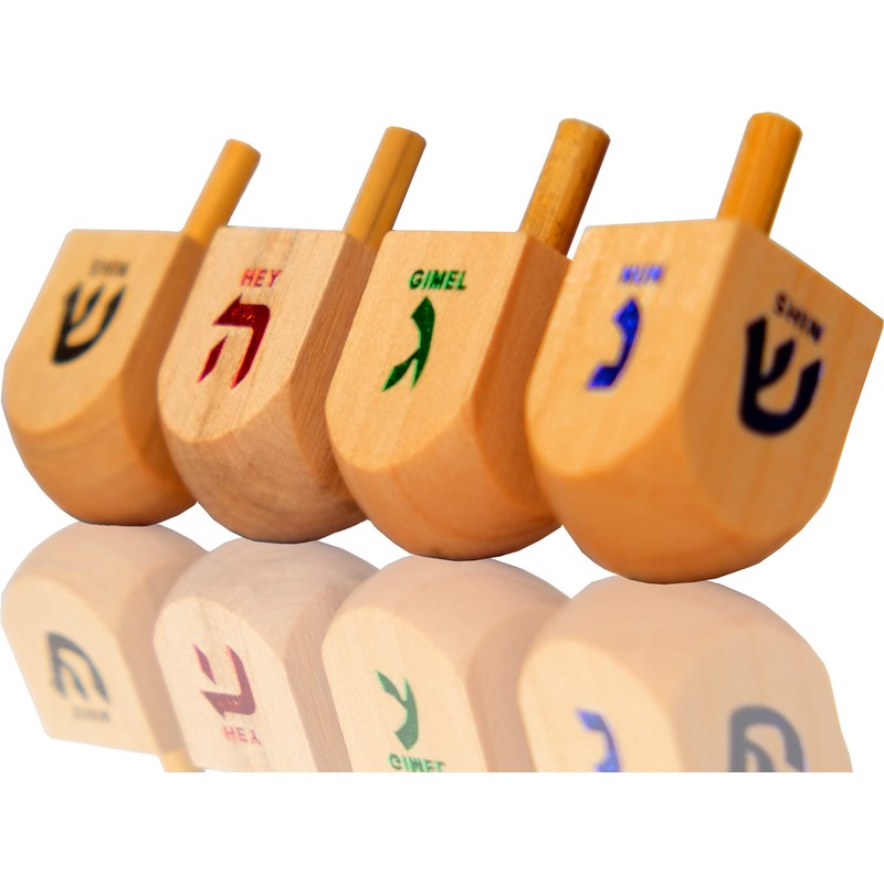 Natural Wood Dreidels Hanukkah Draydel with English Transliteration & Instruction