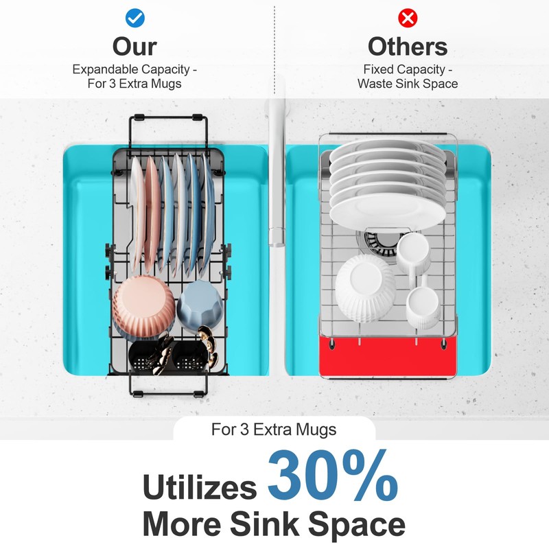 iSPECLE Small Sink Dish Drying Rack with Cup Holder, Expandable