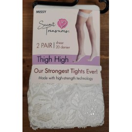 Secret Treasures THIGH HIGH Tights Missy & Plus WHITE Sheer 20 Denier 2 Pair - Plus