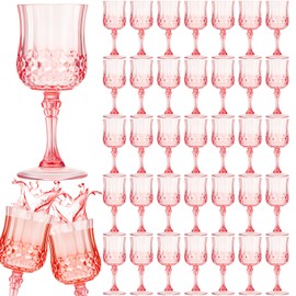Pinkunn 50 Pcs Patterned Plastic Wine Glasses Colorful Goblet Champagne Flute Glasses Vintage Style Dishwasher Safe Drinking Glasses for Wedding, Reception, Grand Event Party Supplies (Pink)