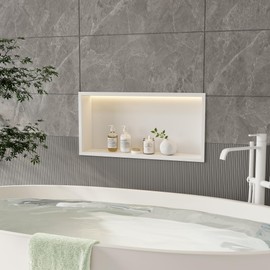 Neodrain Recessed LED Shower Niche, 24X12Inch, White Wall Niche Stainless Steel Cabinet, NO Tile Needed Bathroom Storage for Shower Wall with 3000K Led Light