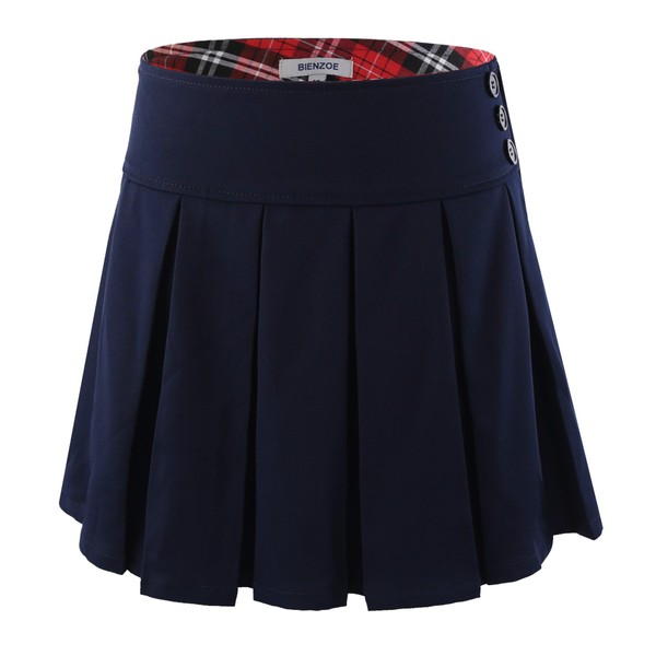 Bienzoe Girls School Uniform Skirt: Kids Adjustable Waist Stretchy Pleated