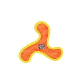 DURAFORCE - Durable Woven Fiber - Boomerang - Squeakers -Multiple Layers. Made Durable, Strong & Tough. Interactive Play Dog Toy (Tug, Toss & Fetch). Machine Washable & Floats. (Junior, Orange Tiger)