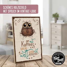 TypeStoff Holzschild mit Spruch – Kaffee – im Vintage-Look mit Zitat als Geschenk und Dekoration zum Thema Espresso und Latte Macchiato - HS-01146