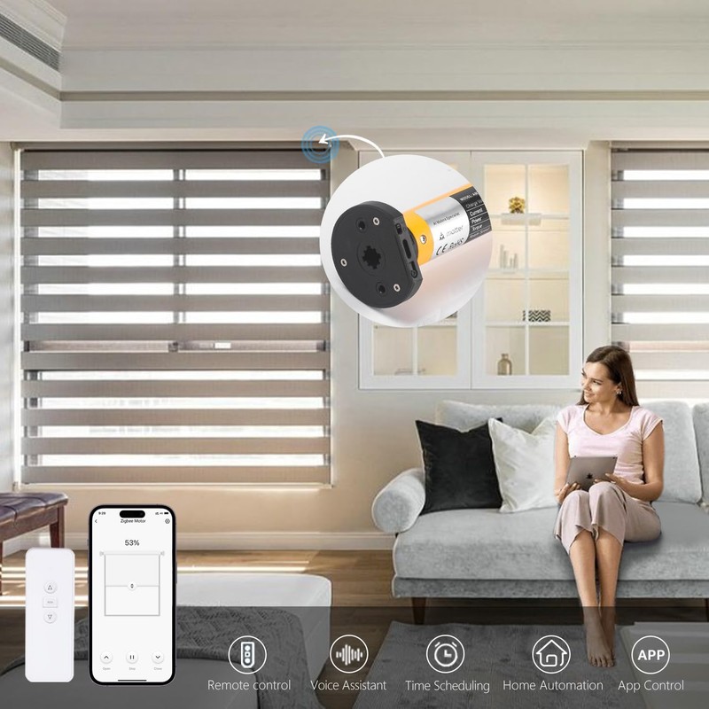 Sortfle 1.5" Zigbee Blinds Motor Rechargeable, Automatic Blinds Opener-No Wiring,