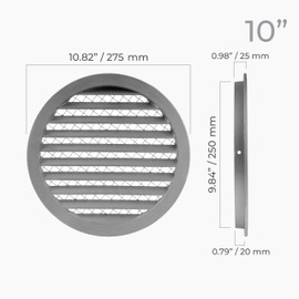 HVAC OV 10" Inch Round Aluminum Vent Cover - Air Vent Louver - Soffit Exhaust Vent - Built-in Aluminum Screen - Grill Cover/Dryer Vent Cover for House, Kitchen, Bathroom, Garage, Attic Ventilation