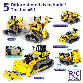 LECPOP LECPOP 5 in 1 STEM Robot Toy Building Kit, 452 PCS Blocks App & Remote Control Engineering Toys Robotics for Kids Ages 8-12, RC Bulldozer Erector Sets for Boys Girls 6 7 9 10 11 13 14+ Birthday Gifts