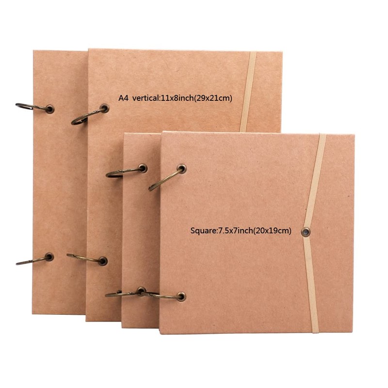 A4 Kraft Scrapbook,Blank Ring Binder Notebook Notepad Loose Leaf Sketchbook