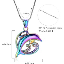 QGJNSGC Dolphin Waves Urn Necklace Cremation Jewelry for Ashes Stainless Steel Keepsake Memorial Jewelry Pet Ash Pendant for Men Women, Stainless Steel, Cubic Zirconia