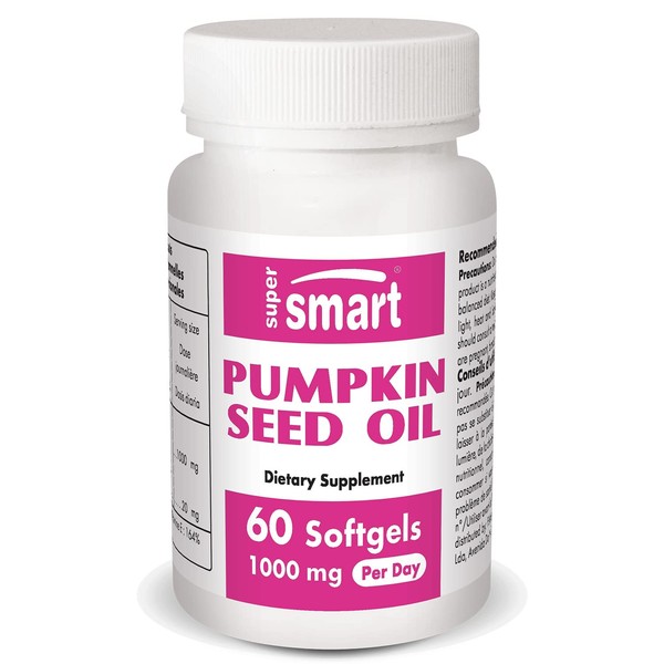Supersmart - Pumpkin Seed Oil 1000 mg Per Day - Prostate & Urinary Health - Boost Hair Growth | Non-GMO & Gluten Free - 60 Softgels