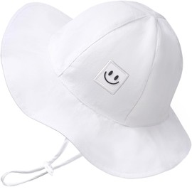 Baby Sun Hat with UPF 50+ Sun Protection Toddler Sun Hat Summer Beach Bucket Hats with Wide Brim Age 0-24 Months White