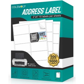 2”x4” Address Labels Shipping Mailing Labels for Printer Printable Sticker Labels White Matte 10-UP 500 Sheets for Office, Home