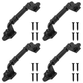 MOUYAT 4 Pack Black Antique Barn Door Handle, 7.8 Inch Barn Door Pull Handle, Heavy Duty Gate Handle for Sliding Door Cabinet Closet Drawer Garage Shed, Rustic Style