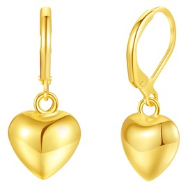 Heart Dangle Drop Earrings for Women Silver Gold Plated Love Heart Shaped Dandling Lever Back Earring Fashion Jewelry Gifts for Wedding (Gold)