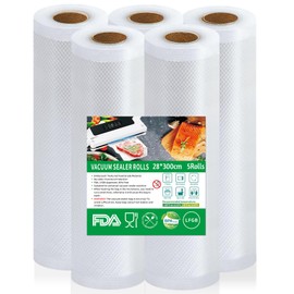 Votoko 5 Rolls Professional Vacuum Sealer Bags 28 x 3 m, Vacuum Film for All Vacuum Sealers, BPA-Free, 190 µm, Very Strong & Tear-Resistant, Vacuum Bags, Food Vacuum Sealer Bag, Sous Vide Freezer Bag