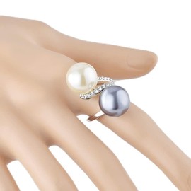 925 Sterling Silver Fashion Creative Two Tone Pearl Pure Natural Black Pearl White Pearl Unique Eternal Promise Ring Engagement Party Ring Jewelry-Making-Patterns