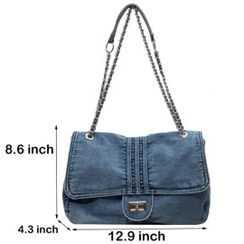 Farcauo Denim Shoulder Bag light Blue Jean Handbag Trendy Large Capacity Crossbody Bags Retro Denim Tote Bags for Womens Y2k Purses