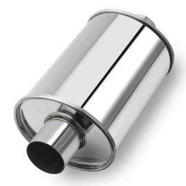 LCGP 2.25” Ultra Quiet Resonator, 2.25'' Inlet & Outlet 14" Overall Length Universal Muffler, 304 Stainless Steel High Performance resonator 2.25", Oval Muffler Shape, Silver