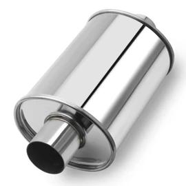 LCGP 2.25” Ultra Quiet Resonator, 2.25'' Inlet & Outlet 14" Overall Length Universal Muffler, 304 Stainless Steel High Performance resonator 2.25", Oval Muffler Shape, Silver