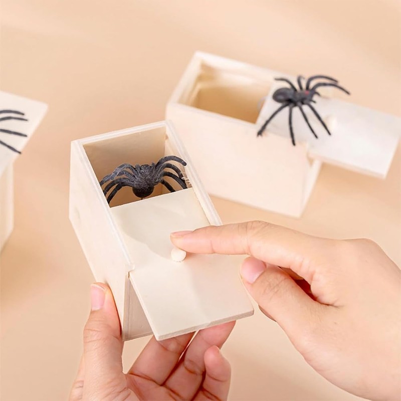 DFsucces Trick Horror Spider Box Wooden Prank Toy Surprise Joke