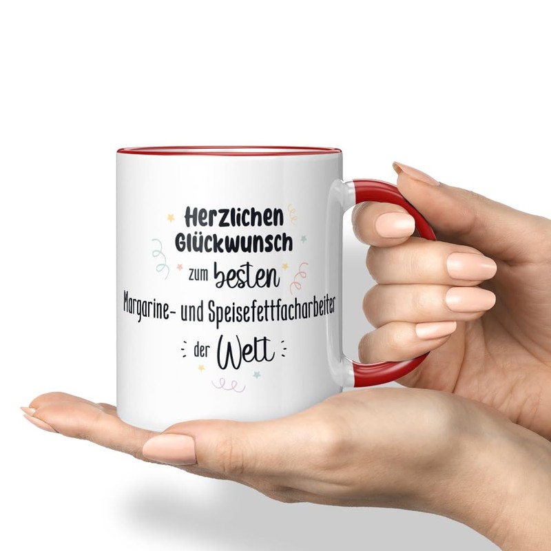 JUNIWORDS Tasse, Herzlichen Glückwunsch zum besten Margarine- und Speisefettfacharbeiter der
