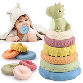 JQLM Baby Toys 0-3-6-12-18 Months,Baby Teething Toys,Soft Stacking Blocks Toys,Sensory Toys for Infant,Montessori Toys for Toddlers 1 2 3 Years Old,Gifts for Boys Girls Newborn Baby (Dinosaur)