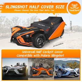 Tokept Polaris Slingshot Half Cover, 420D Oxford Fabric All Weather Protector Windscreen Half Cover Cockpit Cover, with Rubber Hooks Reflective Strip for Polaris Slingshot Accessories (Black&Orange)