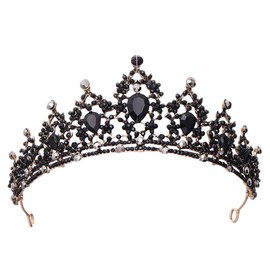 FRCOLOR Crystal Baroque Queen Crown,Rhinestone Wedding Tiara Headpieces Black Gothic Crowns for Women,Bride