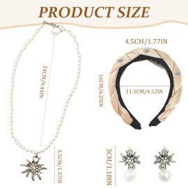 TaimeiMao Costume Necklace with Rhinestone Edelweiss Heart Pendant, Edelweiss Bracelet and Edelweiss Stud Earrings (Suit), Cotton, /
