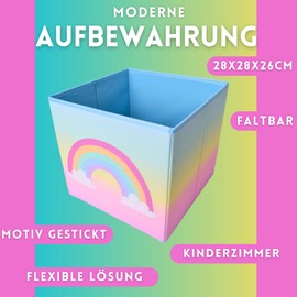 TE-Trend Rainbow Motif Shelf Storage Box Children's Room Folding Box Storage Basket Embroidered as Toy Box for Girls Room Multi-Coloured