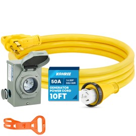 Kohree 50 Amp Generator Cord and Power Inlet Box Kit, 10FT NEMA 14-50P to SS2-50R Generator Extension Cord, 50Amp Pre-drilled Generator Inlet Box with Cable Waterproof Combo Kit, 125/250V, ETL Listed