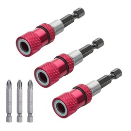 MHMondawn 3 x Magnetic Bit Holder, Long Quick Change Bit Holder, Depth Adjustable, 6 cm (Red) Extension Holder, 1/4 Hex Shank Magnetic Drill for Drills, Impact Wrenches