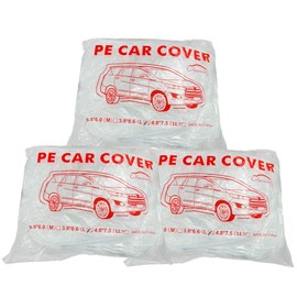 MouJeHom Disposable Car Cover 3 Pack Clear Plastic Car Cover Universal Rain Dust Garage Cover with Elastic Band Medium (12 ft x 22 ft)