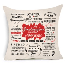 Aconesong My Granddaughter is Pretty Awesome Gifts for Her Birthday Christmas Decorative Throw Pillow Covers 18x18 Inch Modern Farmhouse Home Decor for Sofa Living Room Couch Bed (Granddaughter)