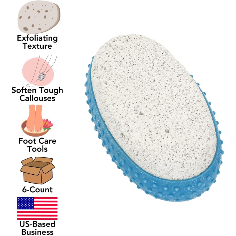 Iconikal 6-Pack Pumice Exfoliating Stone with Rubber Grip (Blue)