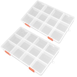 Farmer Mani Clear Bead Storage Containers with Adjustable Dividers Rectangle Clear Craft Supply Case (12 Grids-2 Pack)