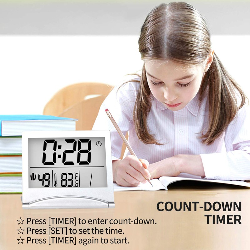 Betus Digital Travel Alarm Clock - Foldable Calendar Temperature Timer
