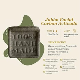 Jabón Facial Carbón Activado MatiMati Vitamina E, Exfoliante, Piel grasa, Antiacné 45 g