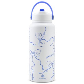 KEWIXY 18oz&32oz Insulated Water Bottle, Flip Straw Lid, Stainless Steel, Leak Proof, 24-hour Cold, Reusable, Portable for Travel, Gym and School Tumbler Mug:_32oz Breeze Blue Bow